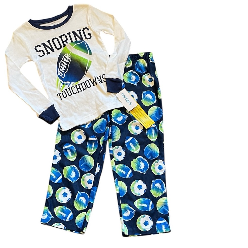 Carter's Snoring Touchdown Pajama Set - Blue, Green, and White‎